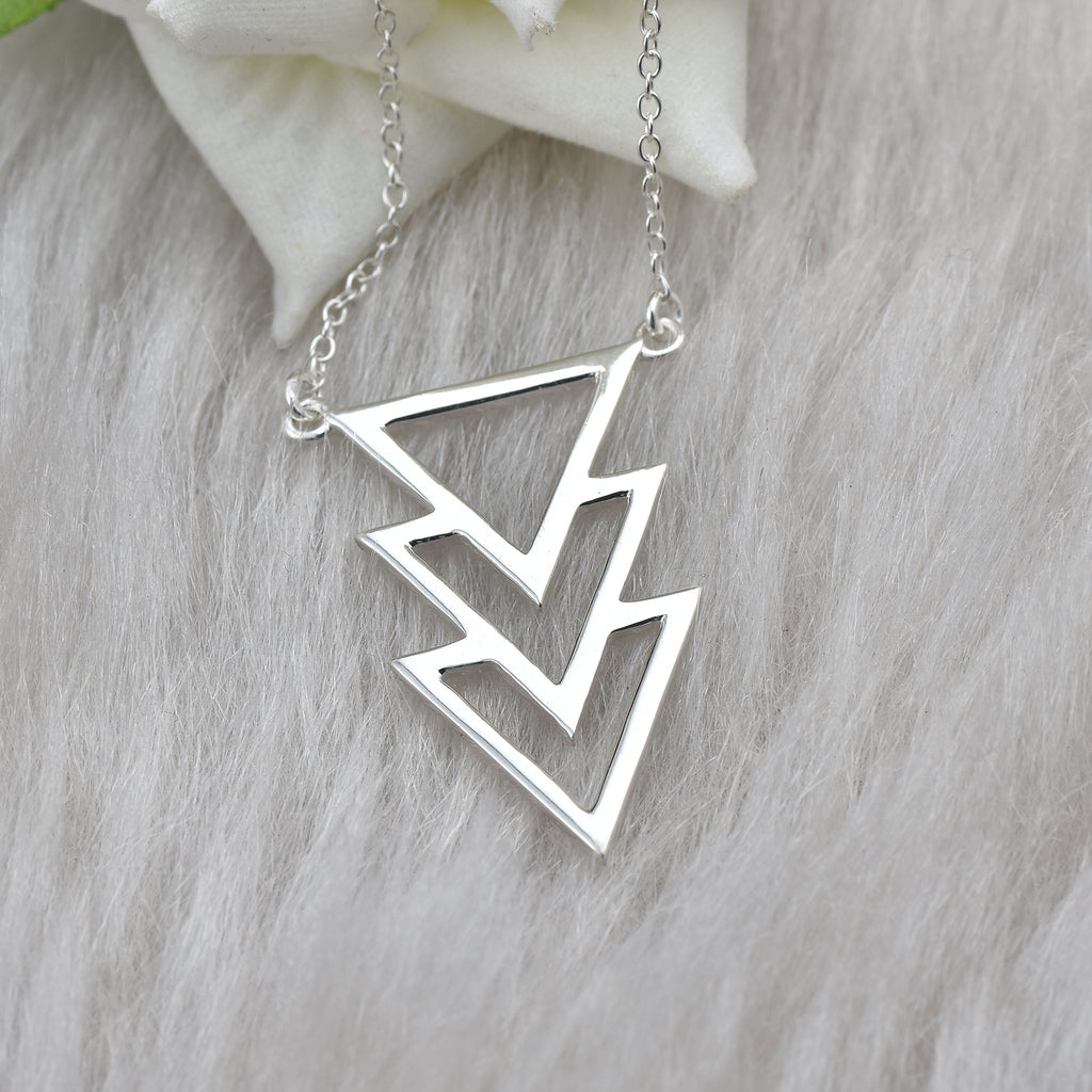 Geometric Triple Triangle Pendant Necklace 925 Sterling Silver