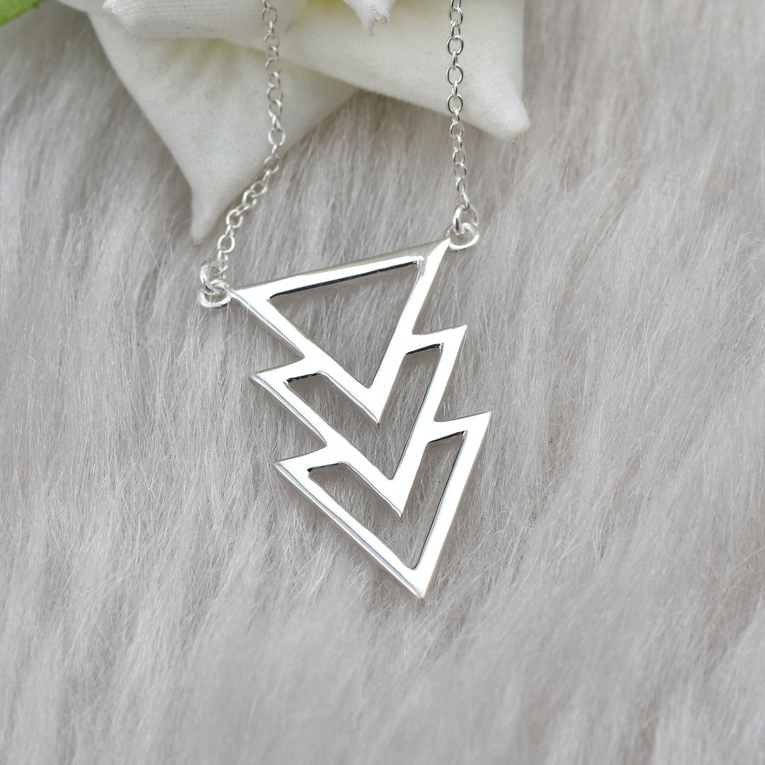 Geometric Triple Triangle Pendant Necklace 925 Sterling Silver