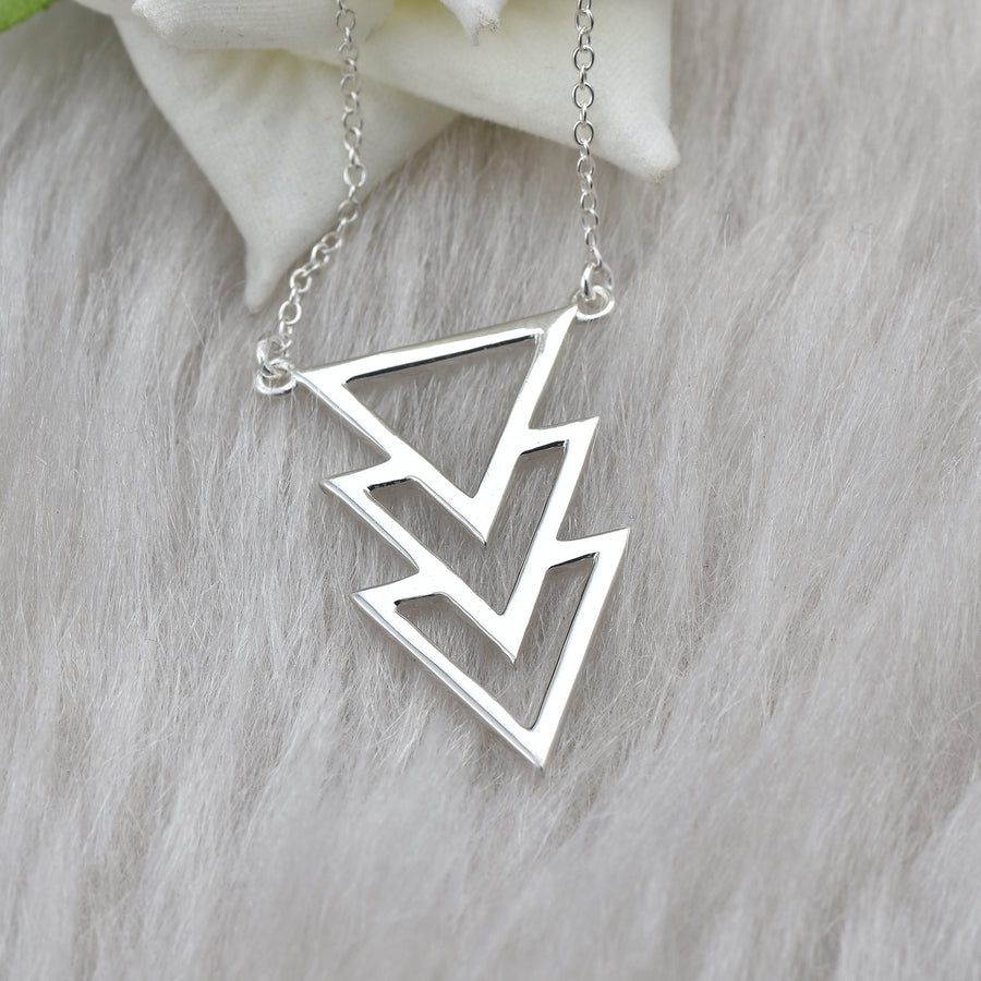 Geometric Triple Triangle Pendant Necklace – 925 Sterling Silver