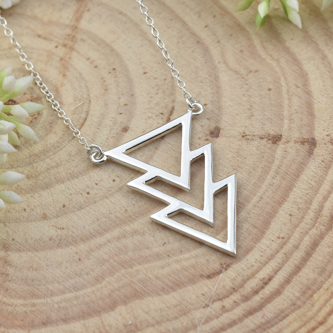 Geometric Triple Triangle Pendant Necklace 925 Sterling Silver