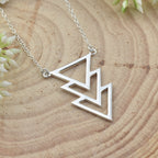 Geometric Triple Triangle Pendant Necklace 925 Sterling Silver