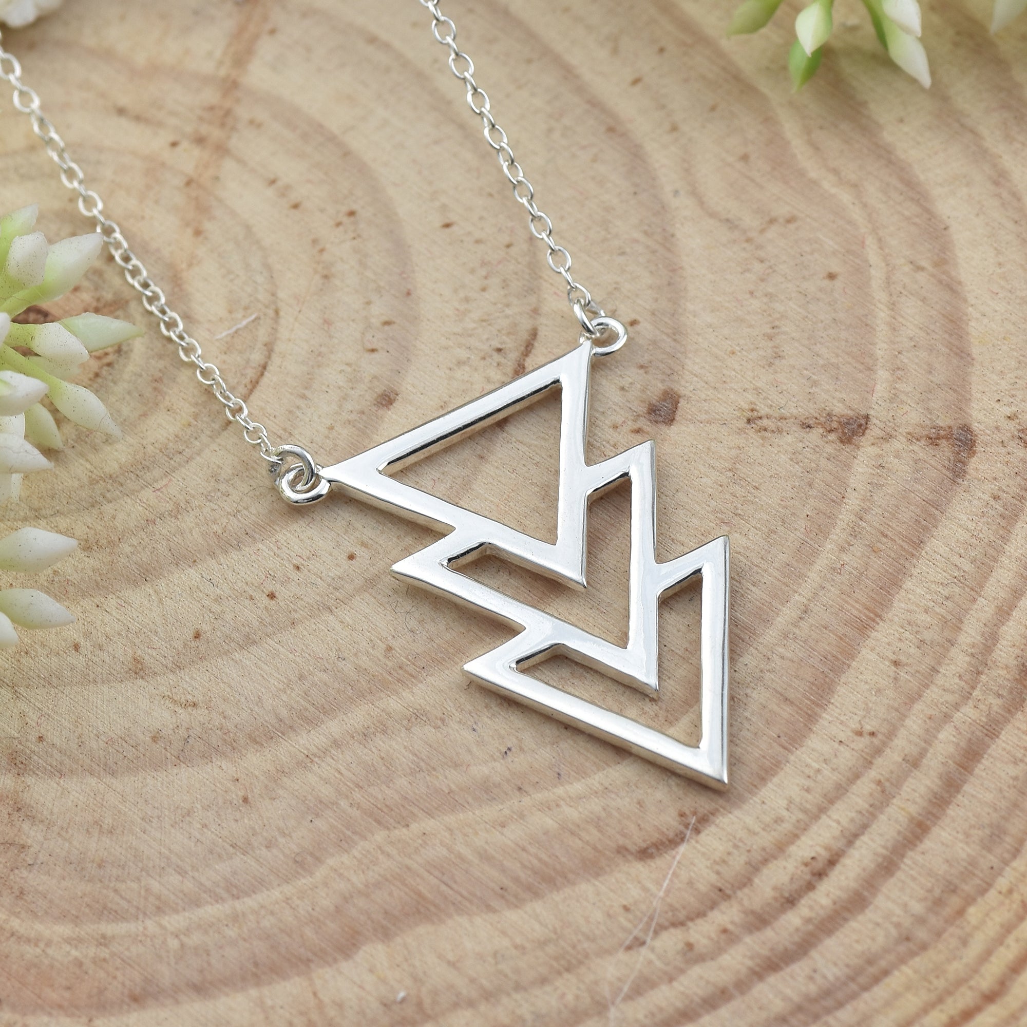 Geometric Triple Triangle Pendant Necklace 925 Sterling Silver