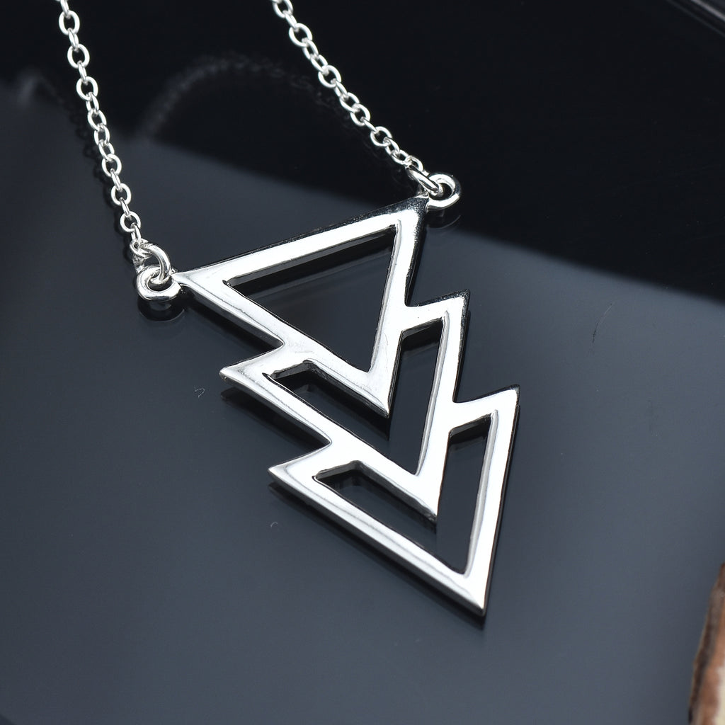 Geometric Triple Triangle Pendant Necklace 925 Sterling Silver