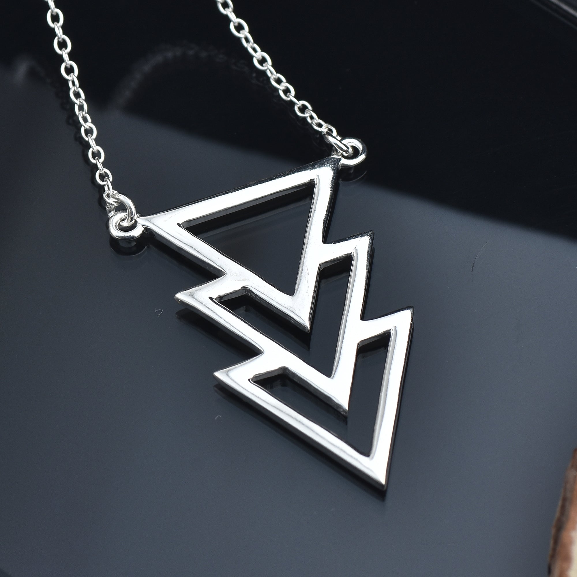 Geometric Triple Triangle Pendant Necklace 925 Sterling Silver