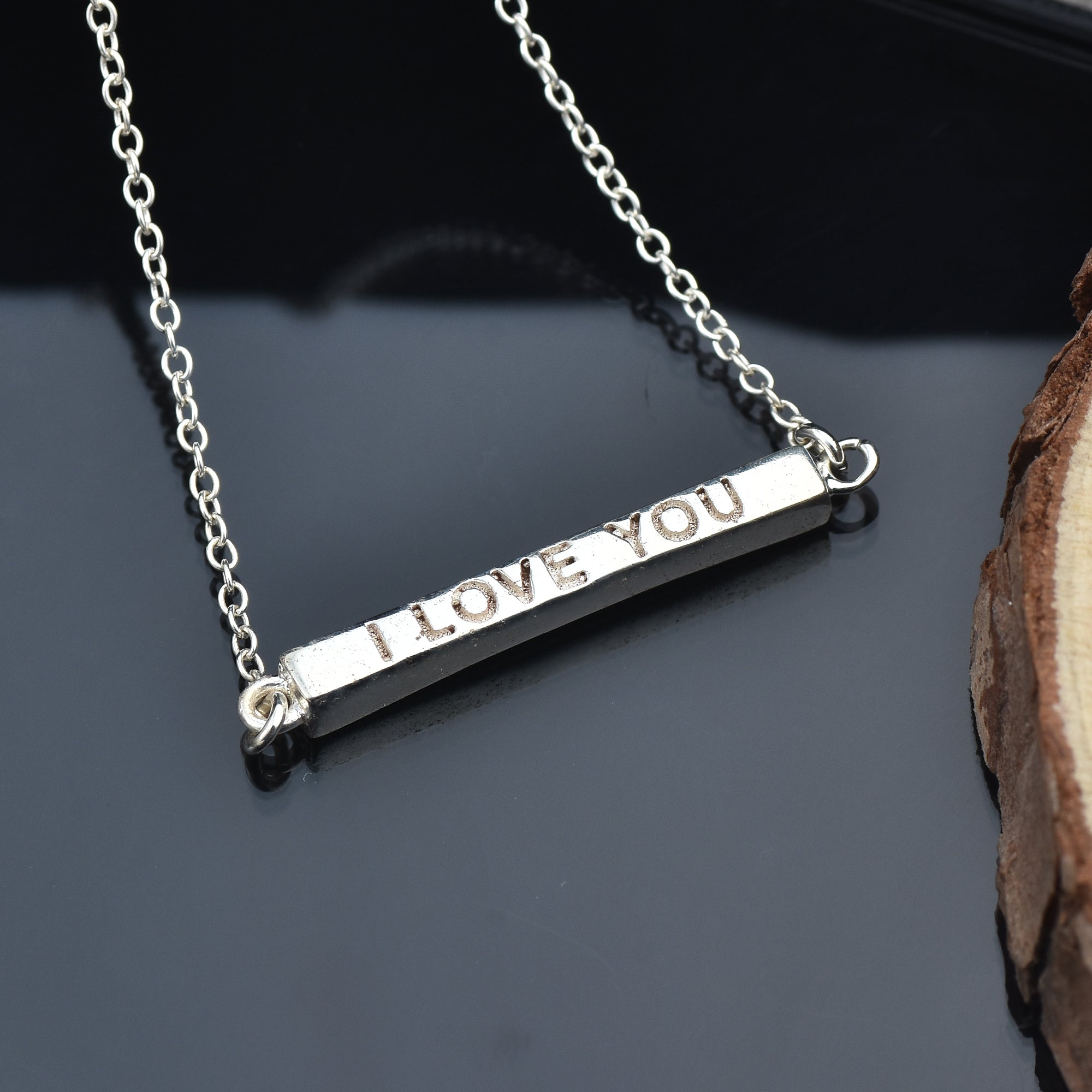 "I Love You" Bar Pendant Necklace 925 Sterling Silver