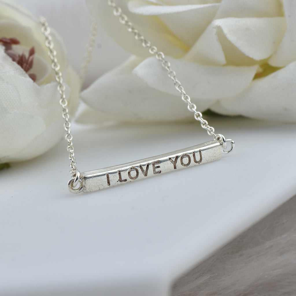 "I Love You" Bar Pendant Necklace 925 Sterling Silver
