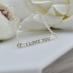 "I Love You" Bar Pendant Necklace 925 Sterling Silver