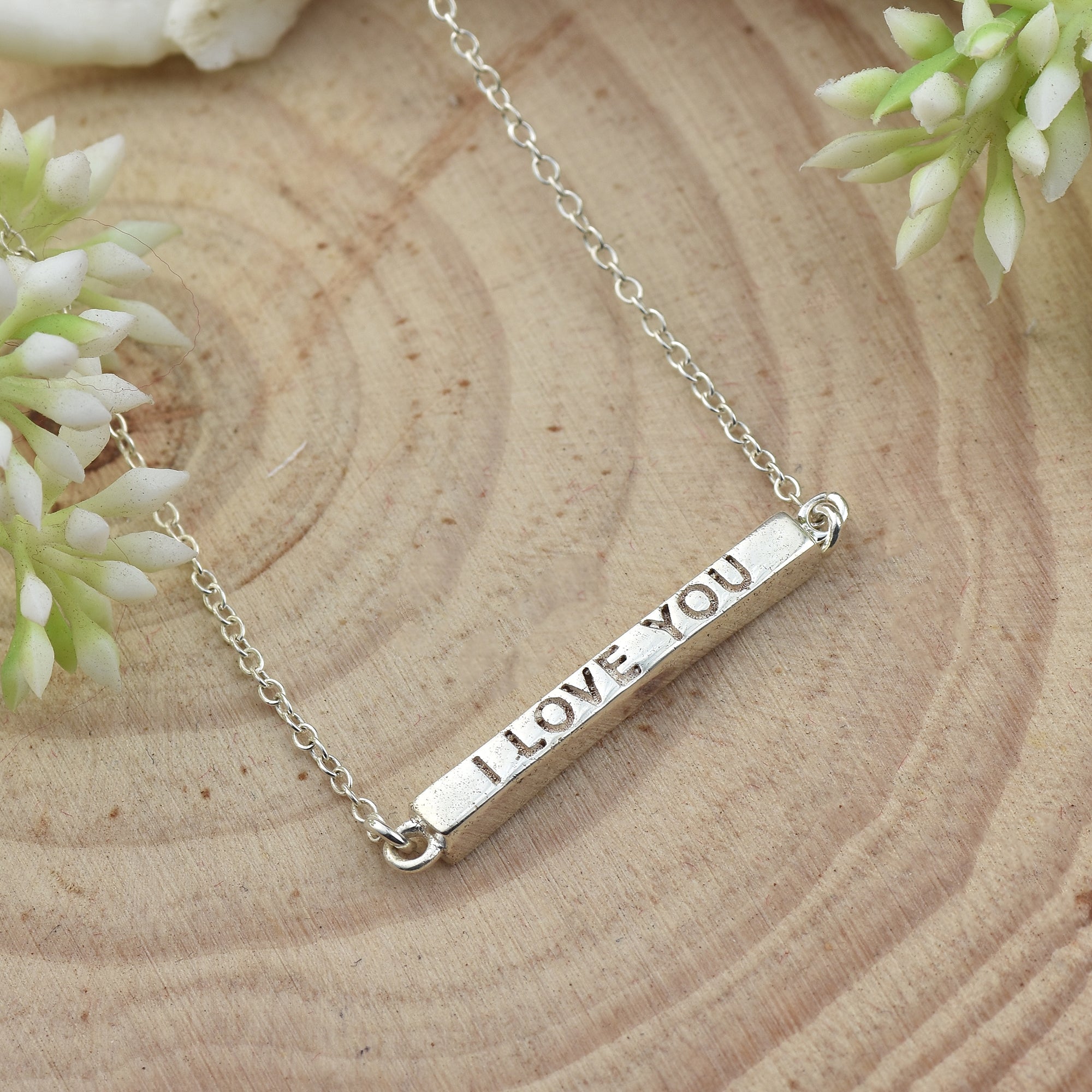 "I Love You" Bar Pendant Necklace 925 Sterling Silver