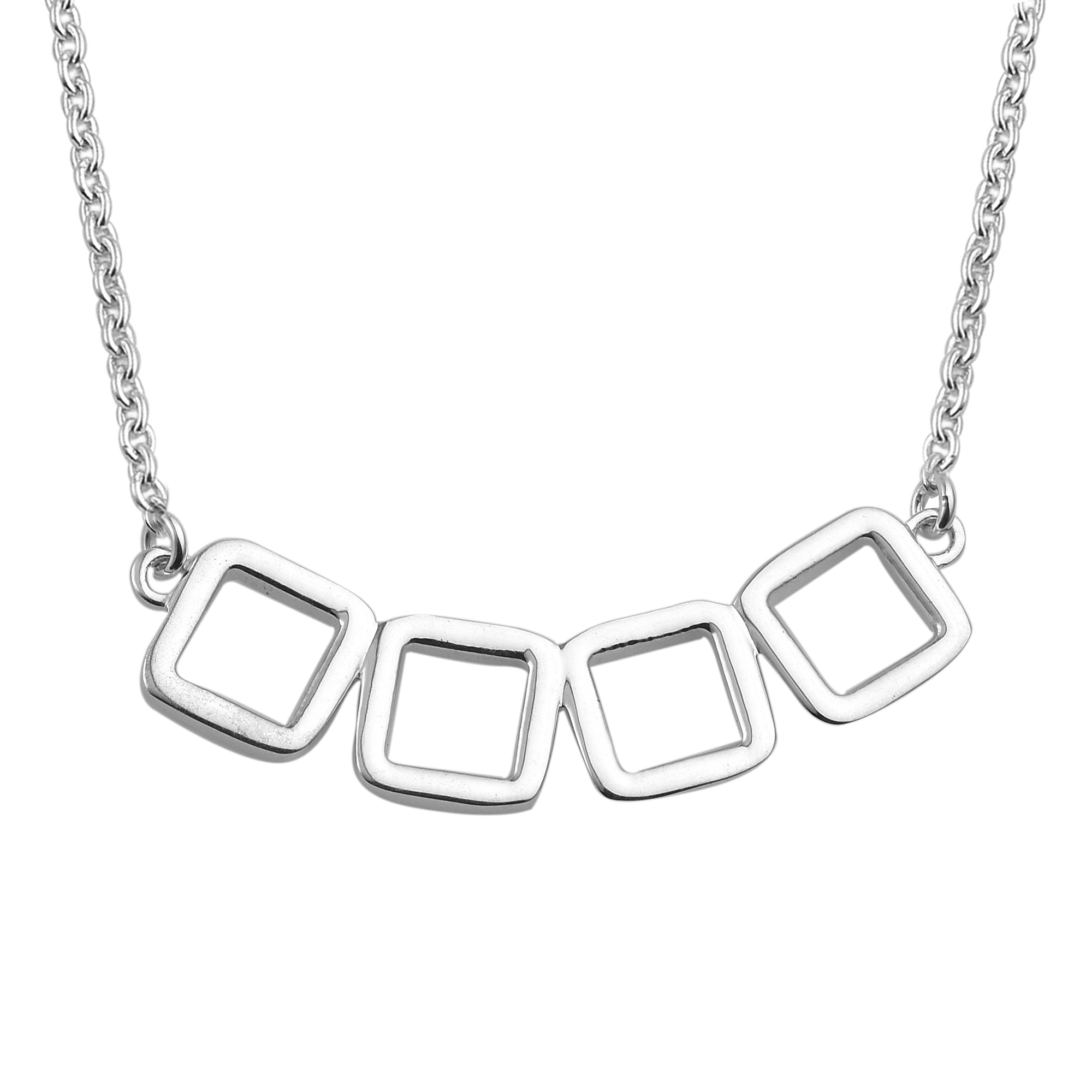 Geometric Square Link Pendant Necklace 925 Sterling Silver