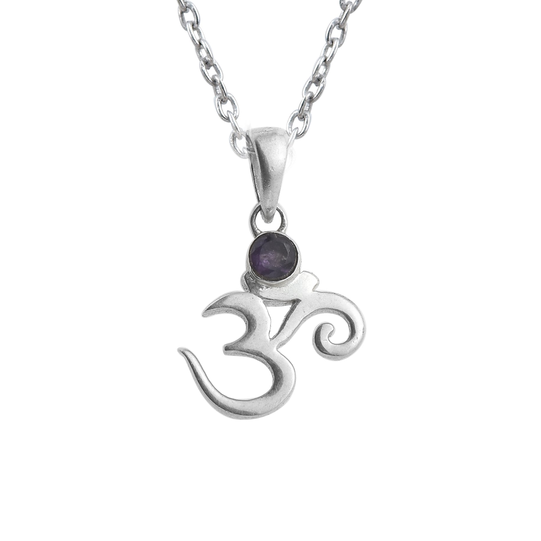 Amethyst Round Om Pendant Necklace 925 Sterling Silver
