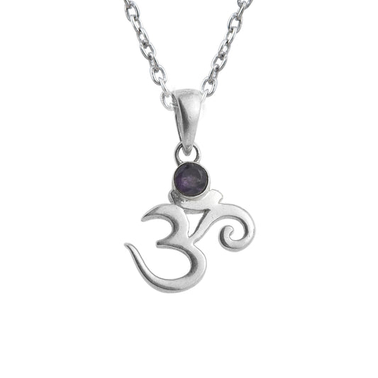 Amethyst Om Pendant Necklace – 925 Sterling Silver