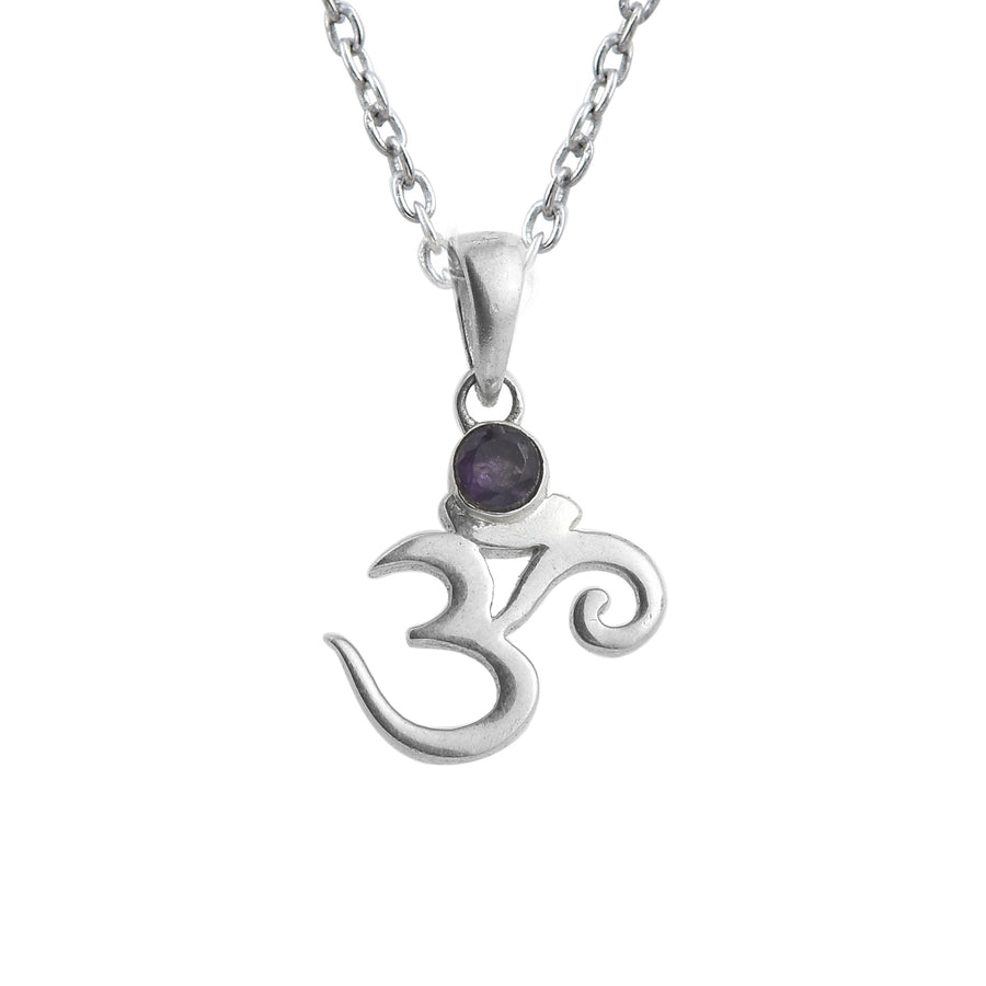 Amethyst Om Pendant Necklace – 925 Sterling Silver