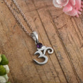 Amethyst Round Om Pendant Necklace 925 Sterling Silver