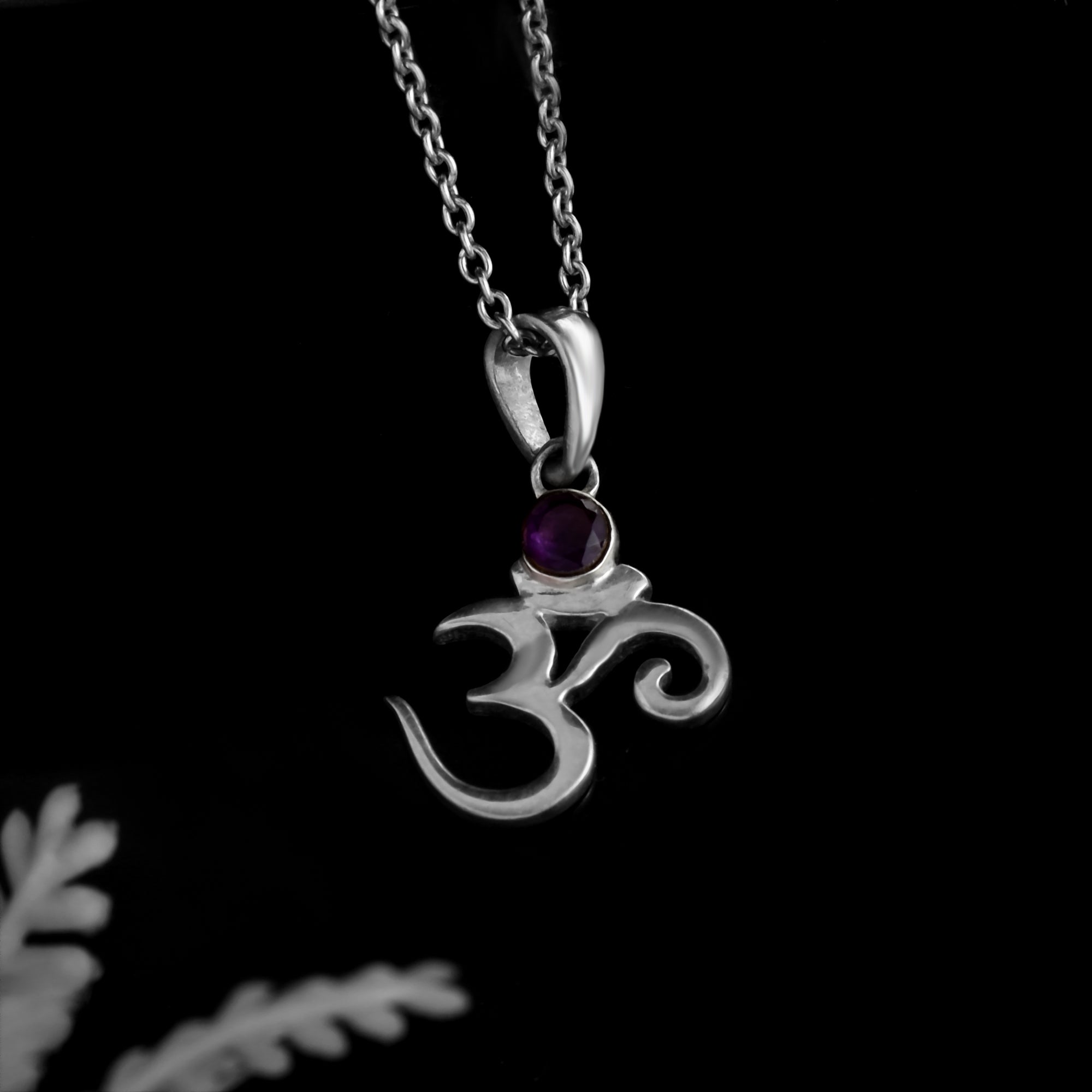 Amethyst Round Om Pendant Necklace 925 Sterling Silver