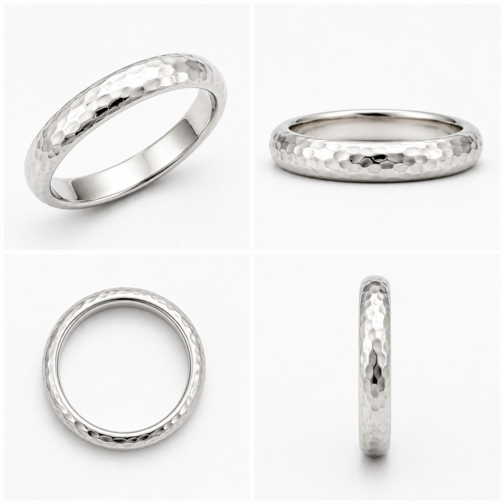 925 Sterling Silver Classic Textured Dome Hammered Band Ring
