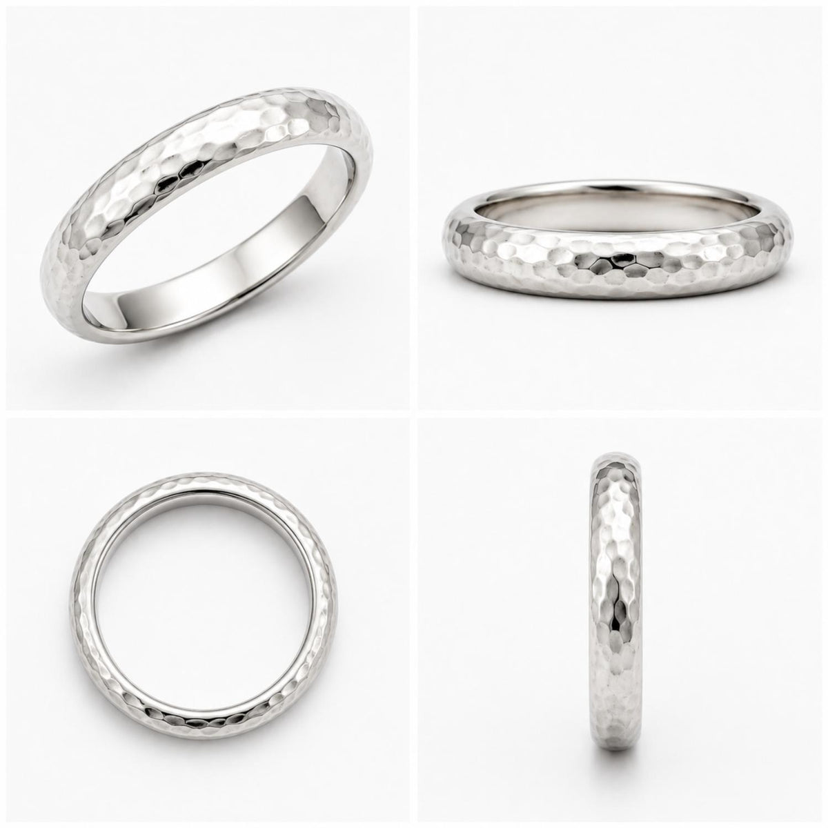 925 Sterling Silver Classic Textured Dome Hammered Band Ring