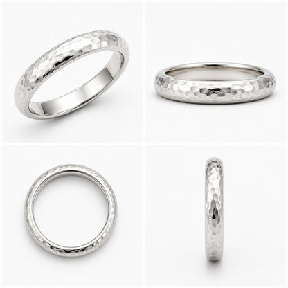 Classic Textured Dome Hammered Band Ring – 925 Sterling Silver