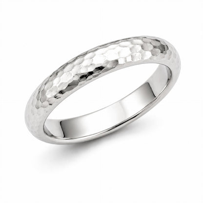 Classic Textured Dome Hammered Band Ring – 925 Sterling Silver