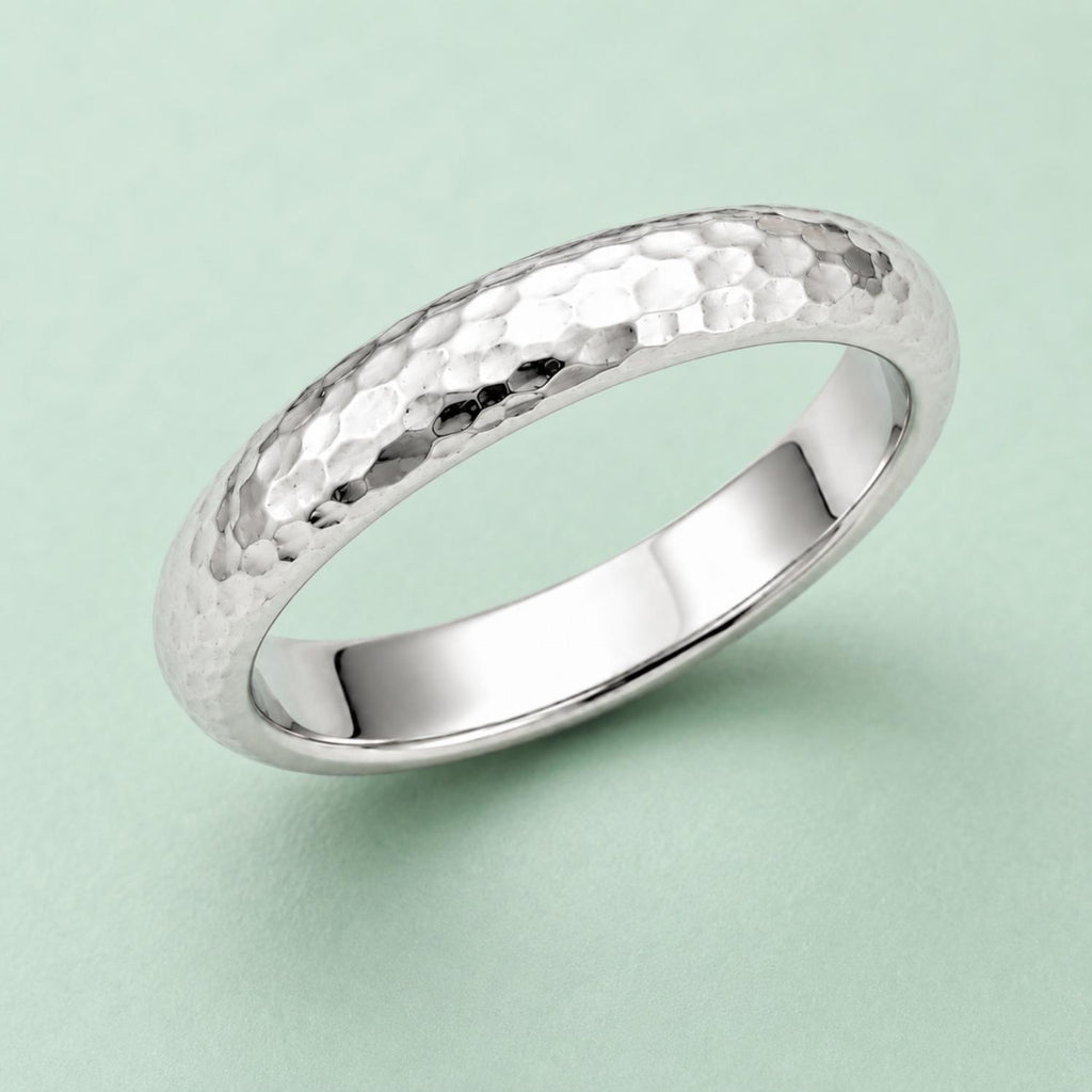 925 Sterling Silver Classic Textured Dome Hammered Band Ring