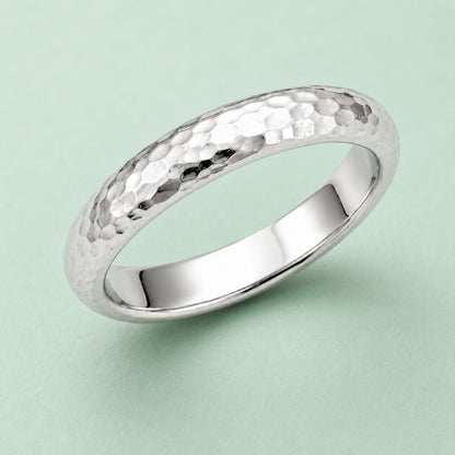 Classic Textured Dome Hammered Band Ring – 925 Sterling Silver