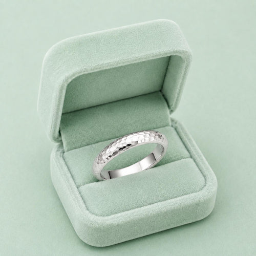925 Sterling Silver Classic Textured Dome Hammered Band Ring