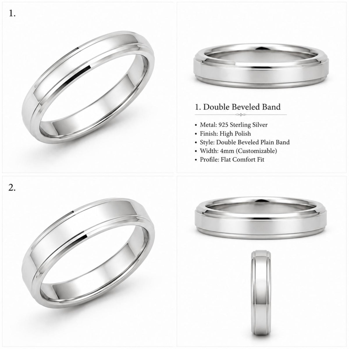 925 Sterling Silver Wide Band Ring with Double Edge Detail