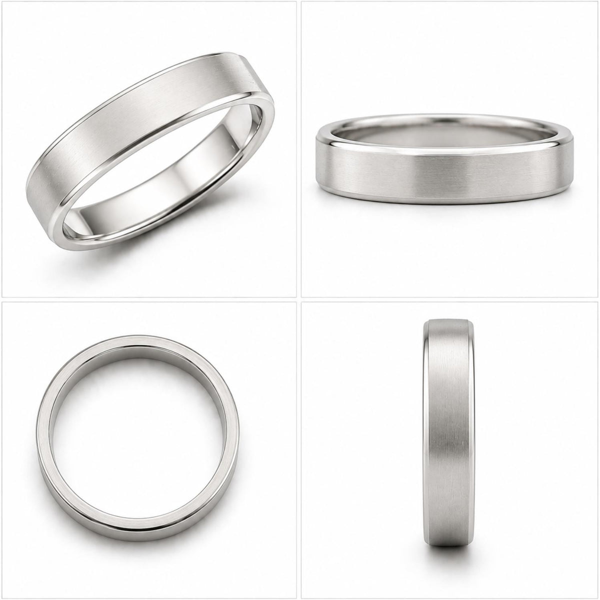 925 Sterling Silver Polished Edge Brushed Finish Band Ring