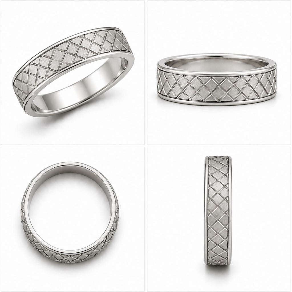 925 Sterling Silver Textured Wide Geometric Lattice Band Ring