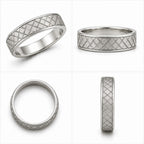 925 Sterling Silver Textured Wide Geometric Lattice Band Ring