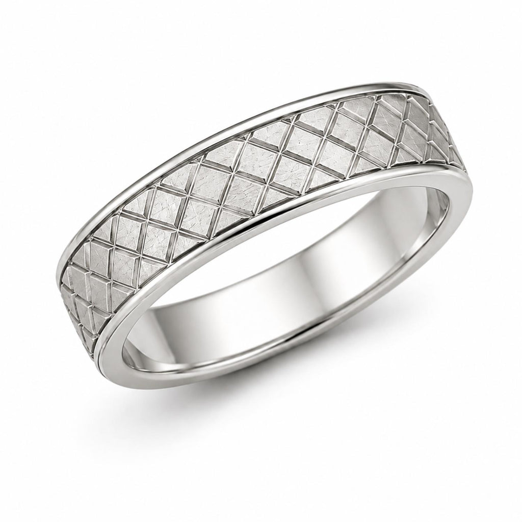 925 Sterling Silver Textured Wide Geometric Lattice Band Ring