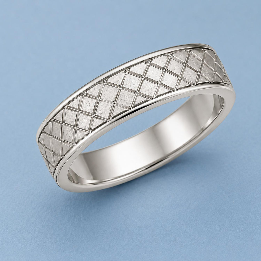 925 Sterling Silver Textured Wide Geometric Lattice Band Ring