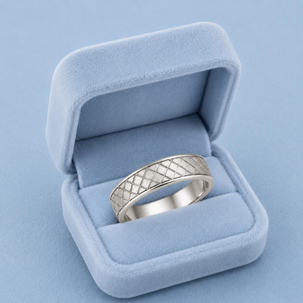925 Sterling Silver Textured Wide Geometric Lattice Band Ring