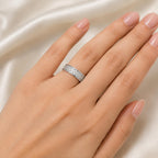 925 Sterling Silver Textured Wide Geometric Lattice Band Ring