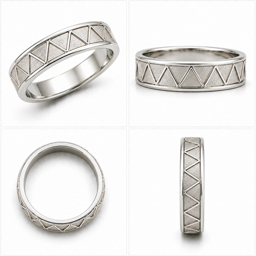 925 Sterling Silver Textured Wide Geometric Triangle Band Ring