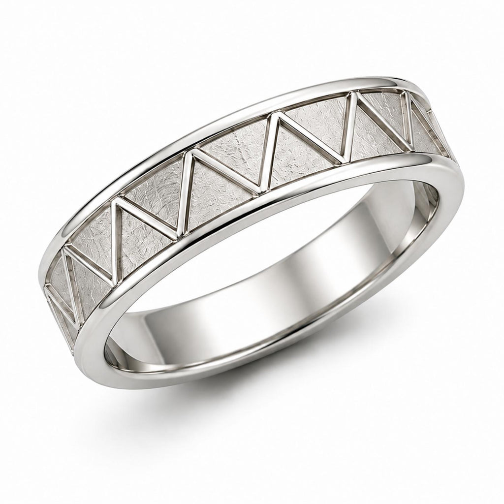 925 Sterling Silver Textured Wide Geometric Triangle Band Ring