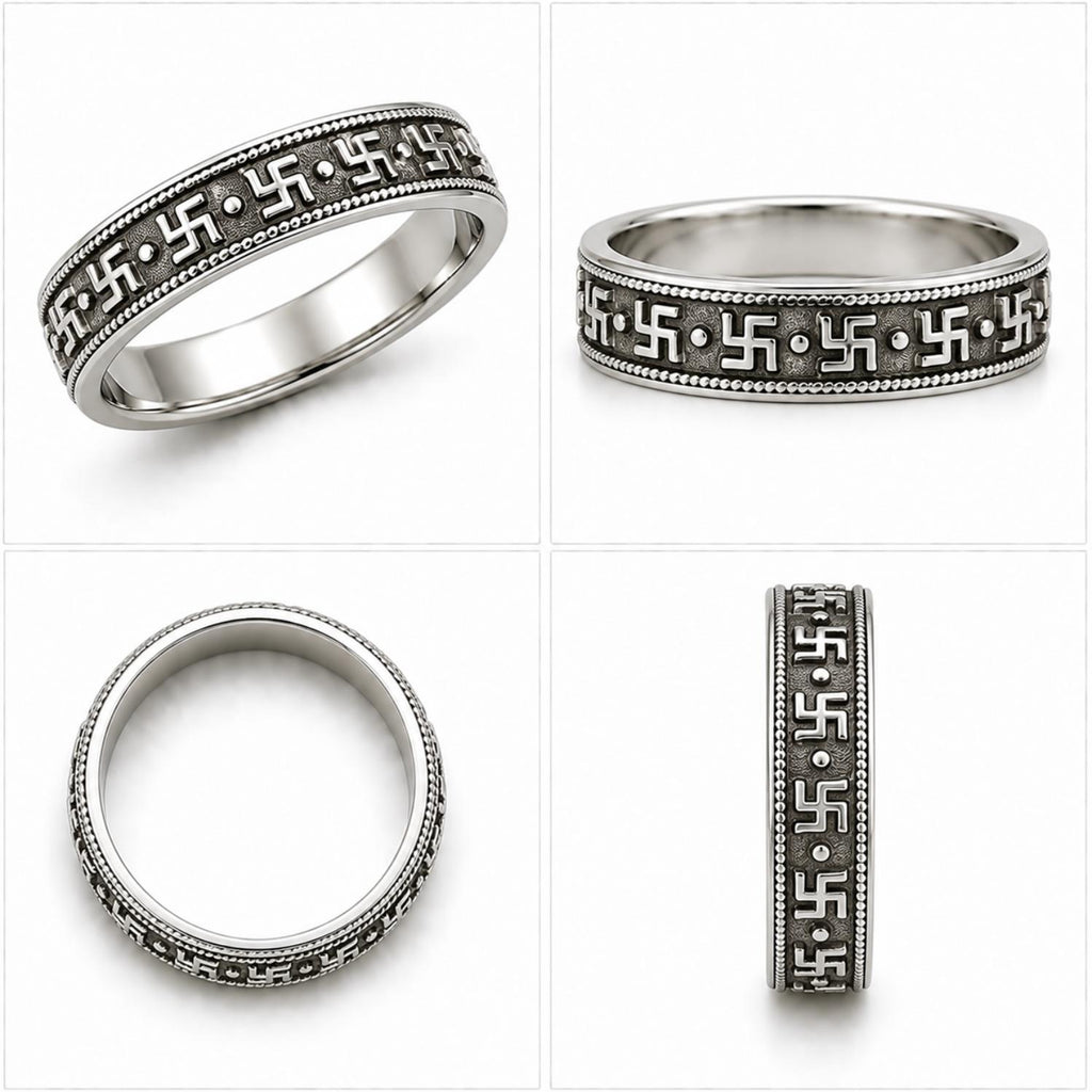 925 Sterling Silver Oxidized Traditional Swastik Motif Band Ring