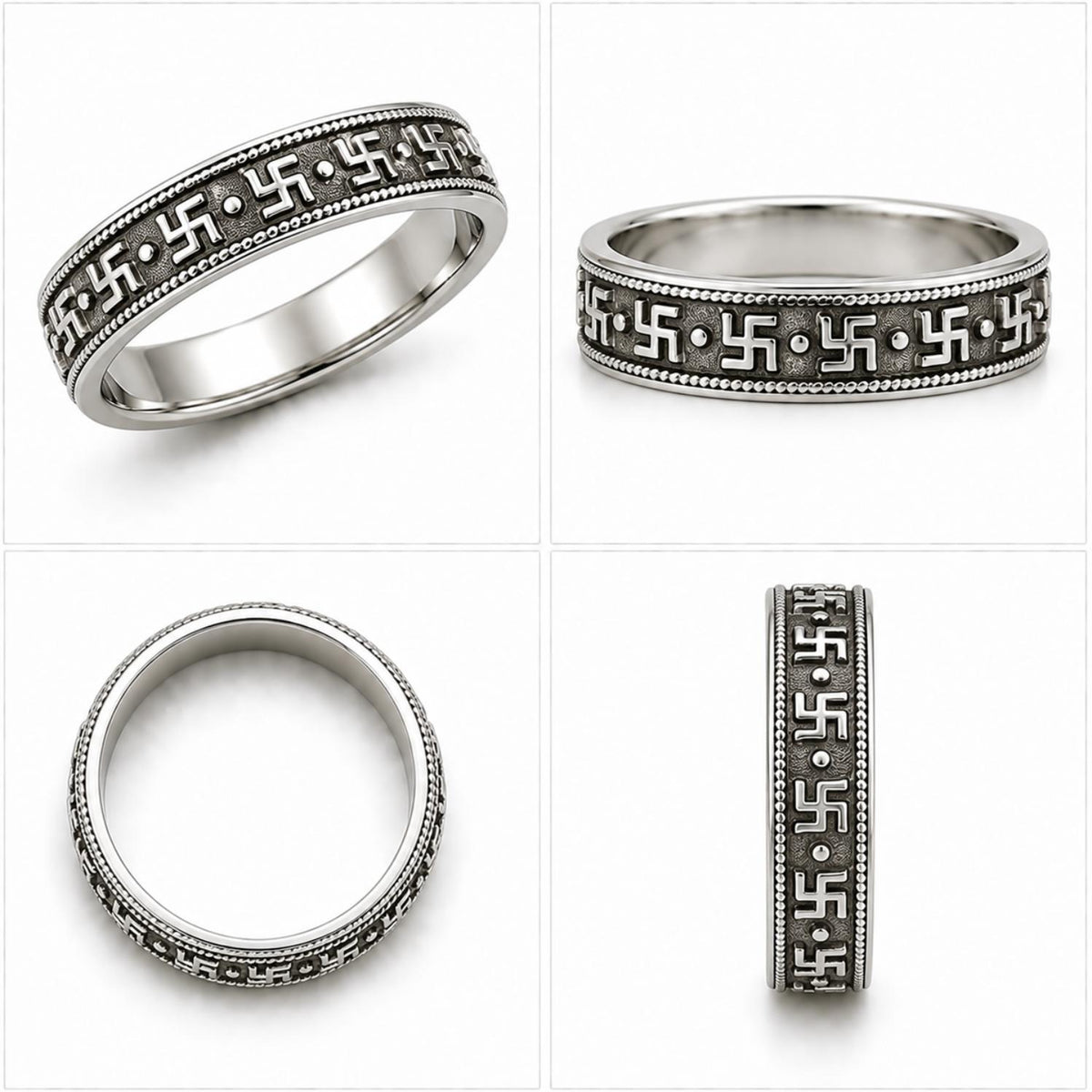925 Sterling Silver Oxidized Traditional Swastik Motif Band Ring