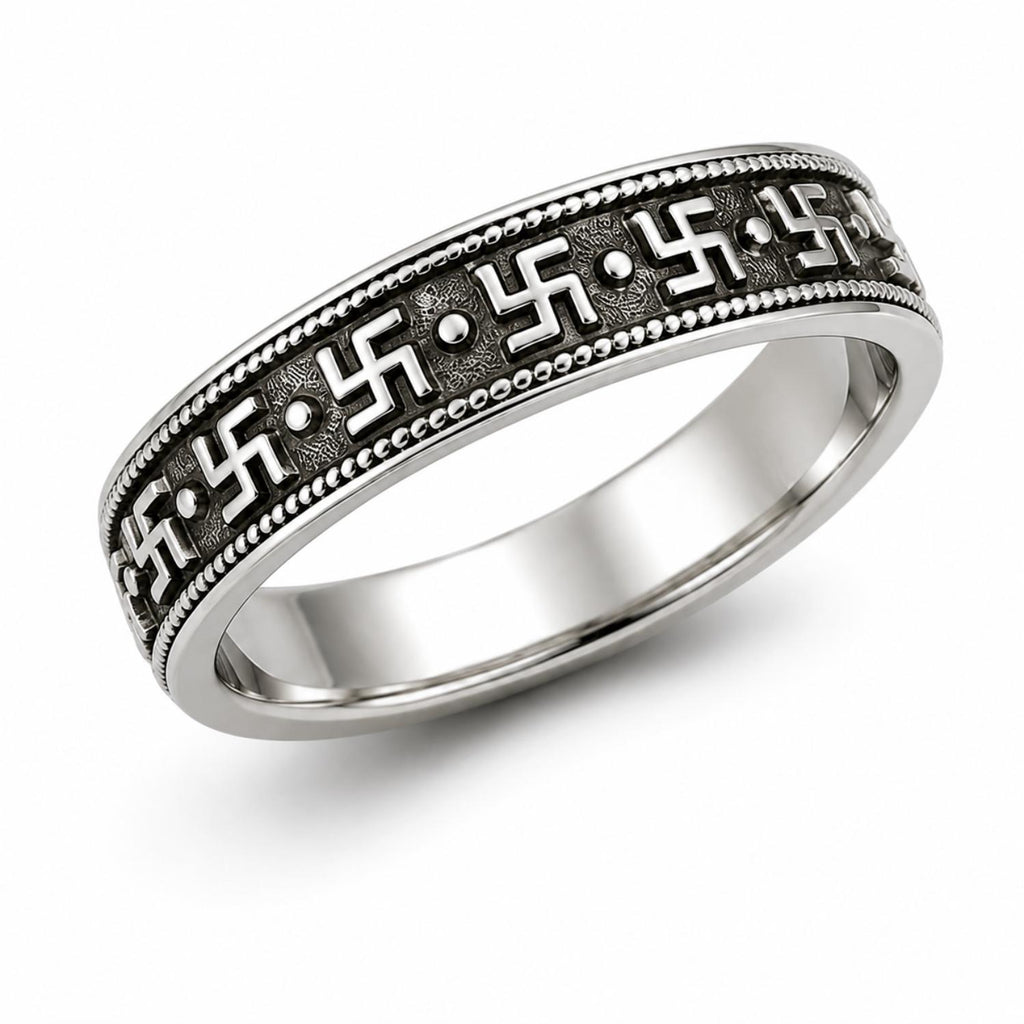 925 Sterling Silver Oxidized Traditional Swastik Motif Band Ring