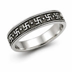 925 Sterling Silver Oxidized Traditional Swastik Motif Band Ring