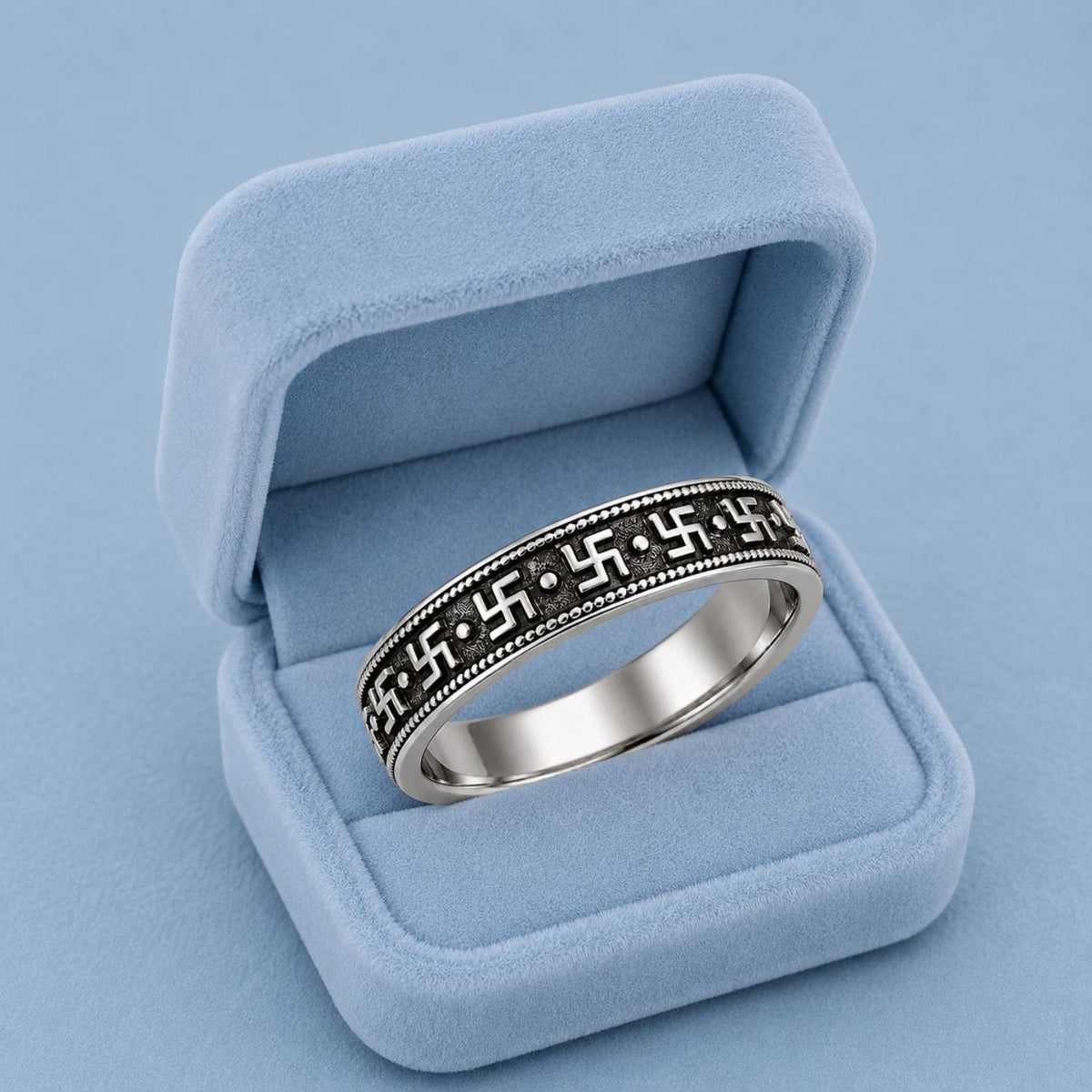 925 Sterling Silver Oxidized Traditional Swastik Motif Band Ring