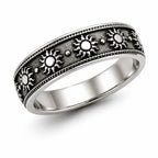 925 Sterling Silver Oxidized Sun Motif Band Ring