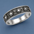 925 Sterling Silver Oxidized Sun Motif Band Ring