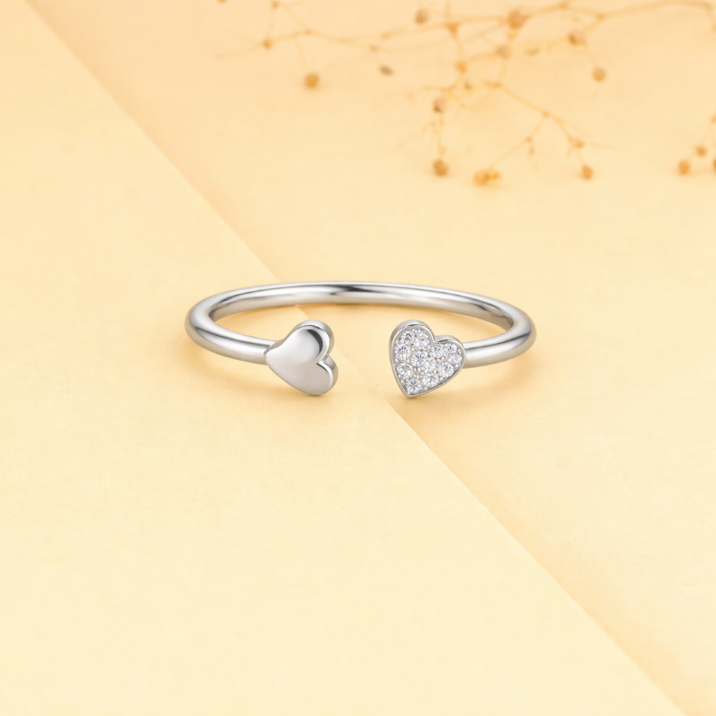 925 Sterling Silver Open Heart Cuff Ring