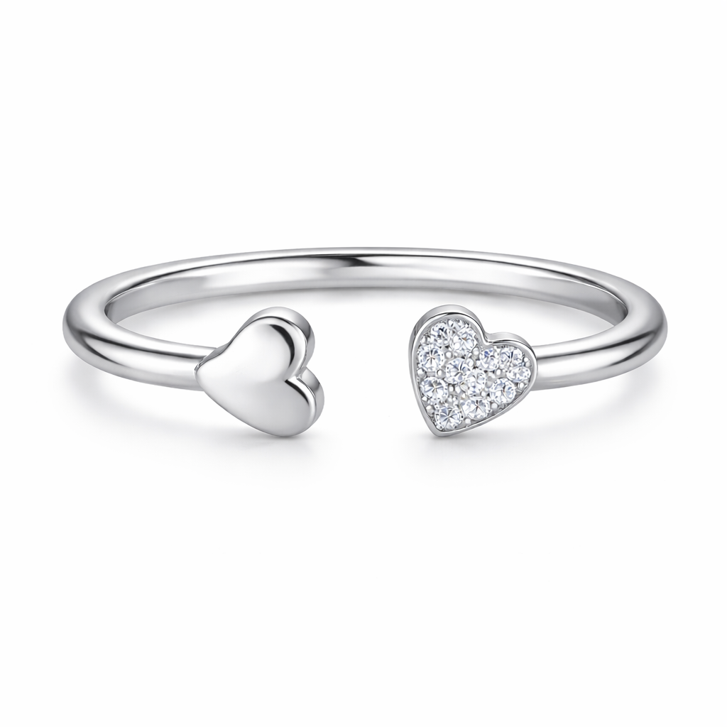 925 Sterling Silver Open Heart Cuff Ring