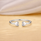 925 Sterling Silver Double Heart Open Cuff Ring
