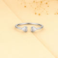 925 Sterling Silver Double Heart Open Cuff Ring