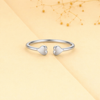 925 Sterling Silver Double Heart Open Cuff Ring