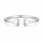 925 Sterling Silver Double Heart Open Cuff Ring