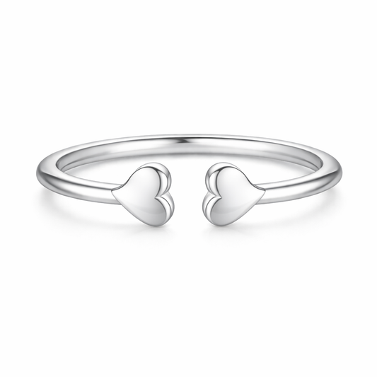 Double Polished Heart Open Cuff Ring – 925 Sterling Silver