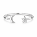 Crescent Moon and CZ Star Open Cuff Ring – 925 Sterling Silver